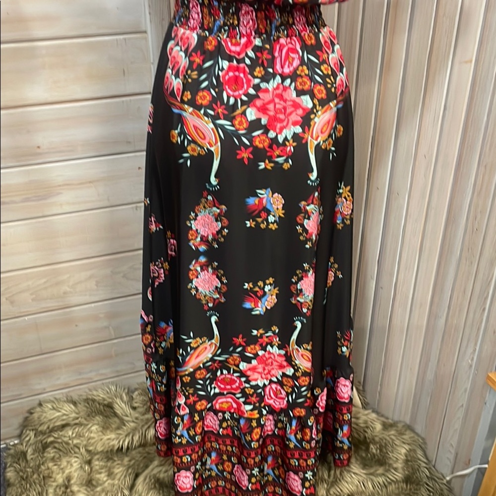 Black, Red and Pink Asymmetric Button Down Maxi Dress - Picture 7 of 9